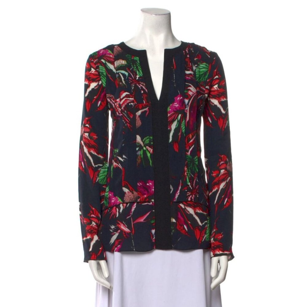 Proenza Schouler Floral Print Blouse Black Multi Size 10